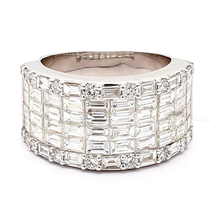 18K White Gold Baguette and Round Diamond Band, 3.74 ct tw