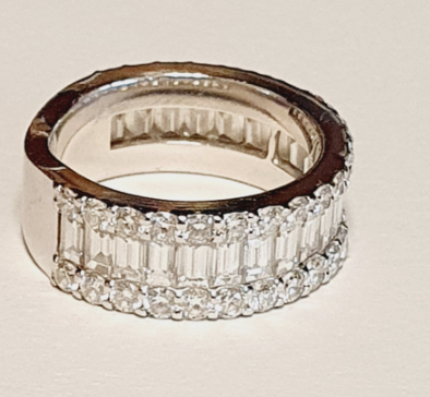 18K White Gold Baguette and Round Diamond Band, 3.84 ct tw