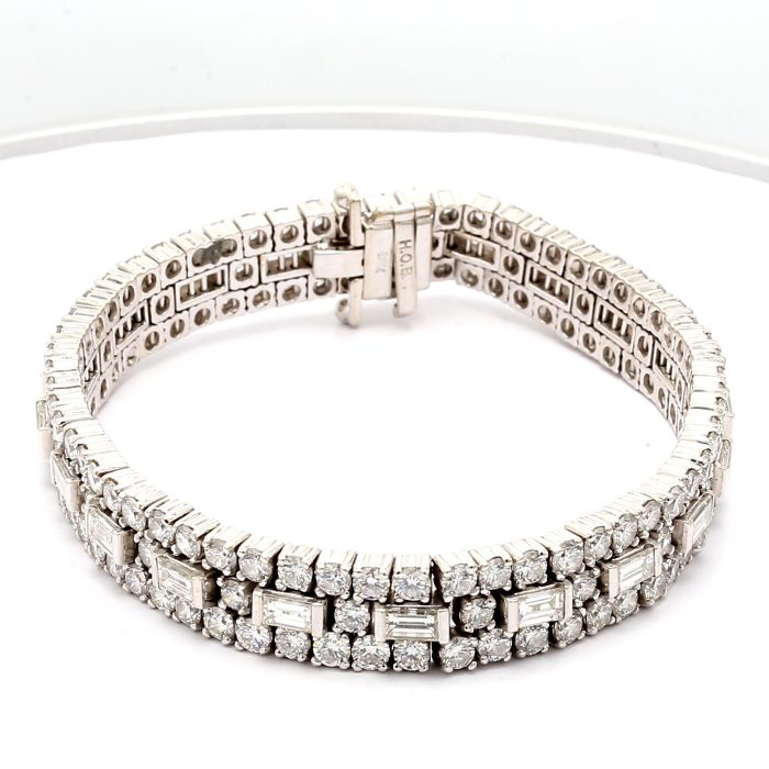 18K White Gold Baguette and Round Diamond Bracelet, 12.00 ct tw