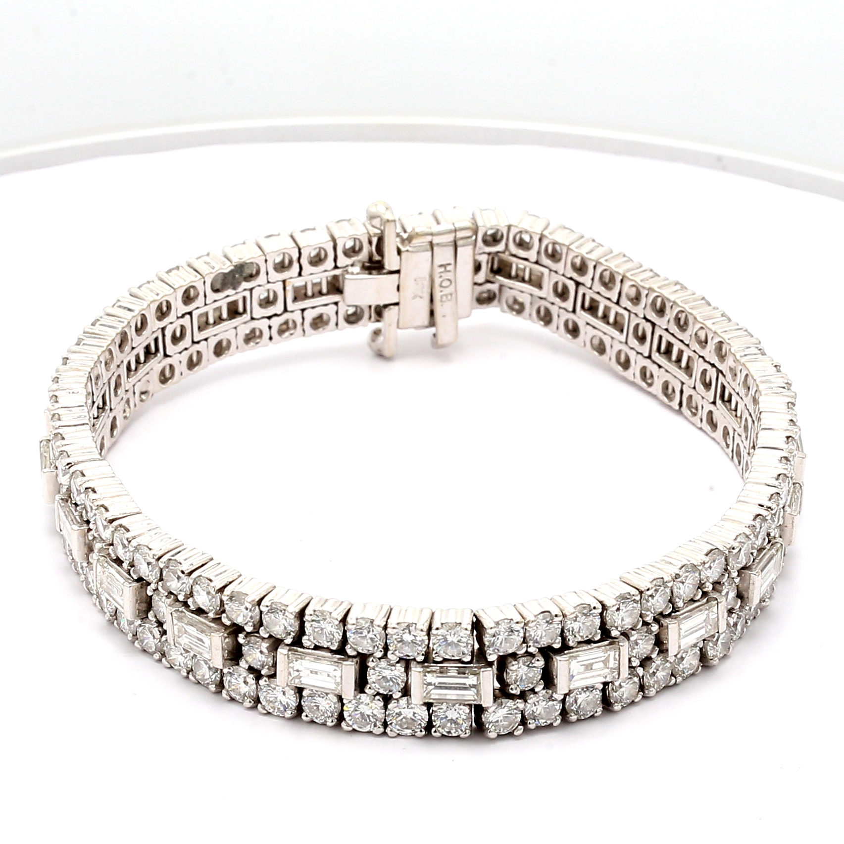 18K White Gold Baguette and Round Diamond Bracelet, 12.00 ct tw