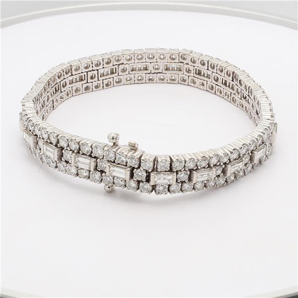 18K White Gold Baguette and Round Diamond Bracelet, 12.00 ct tw