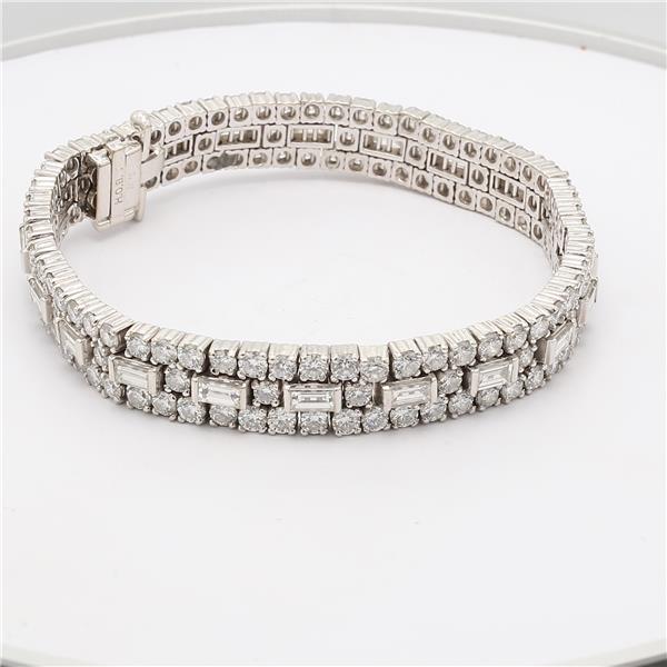 18K White Gold Baguette and Round Diamond Bracelet, 12.00 ct tw