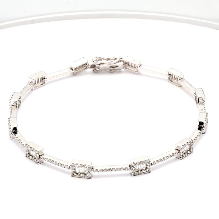 18K White Gold Baguette and Round Diamond Bracelet, 3.00 ct tw
