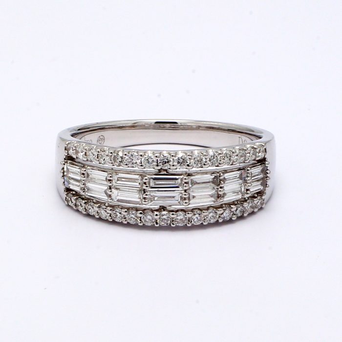 18K White Gold Baguette and Round Diamond Half-Way Band, 0.76 ct tw