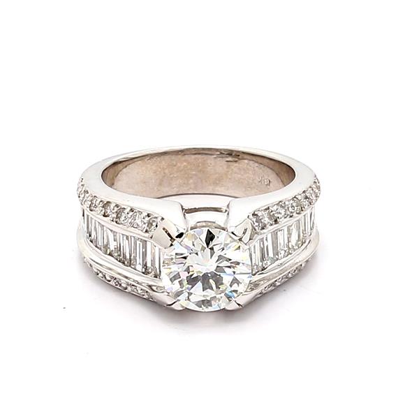 18K White Gold Baguette and Round Diamond Semi-Mount, 1.88 ct tw