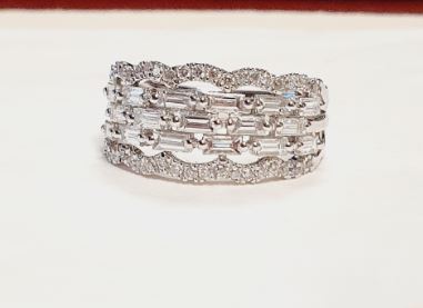 18K White Gold Baguette and Round Diamond Three-Quarter Band, 1.25 ct tw