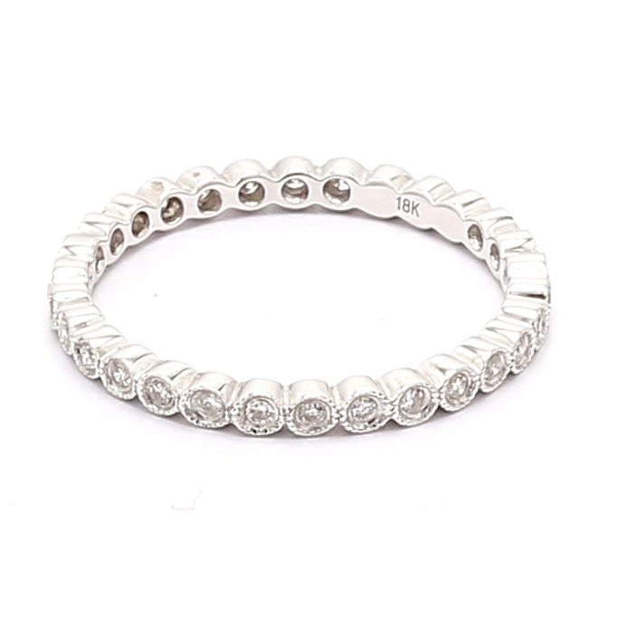 18K White Gold Bezel-Set Milgrain Diamond Eternity Band, 0.23 ct tw