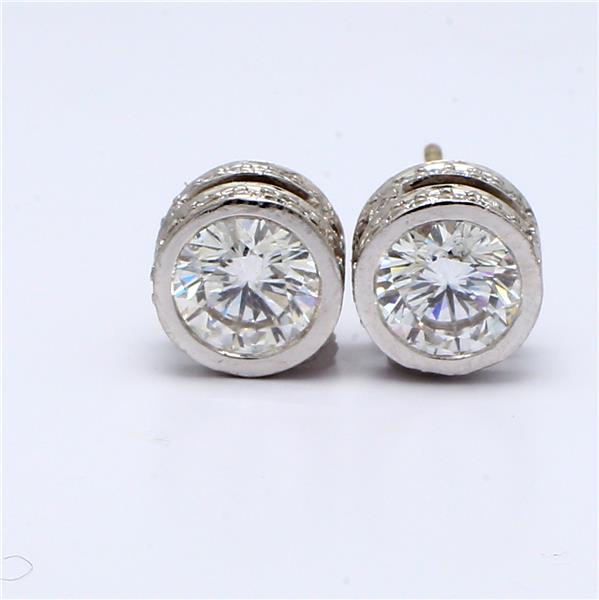 18K White Gold Bezel-Set Round Diamond Stud Earrings, 3.10 ct tw