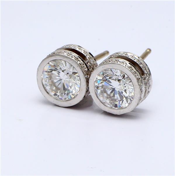 18K White Gold Bezel-Set Round Diamond Stud Earrings, 3.10 ct tw – view 3