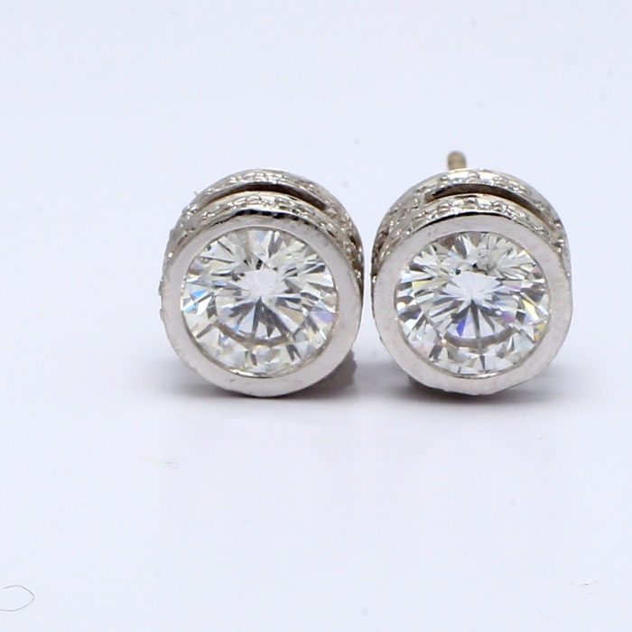 18K White Gold Bezel-Set Round Diamond Stud Earrings, 3.10 ct tw