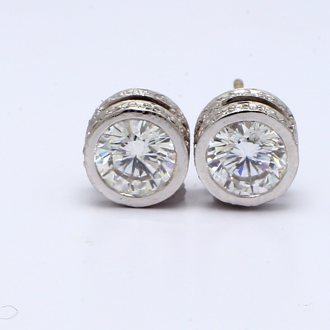 18K White Gold Bezel-Set Round Diamond Stud Earrings, 3.10 ct tw