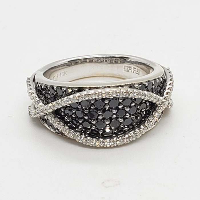 18K White Gold Black and White Diamond Ring, 1.00 ct tw