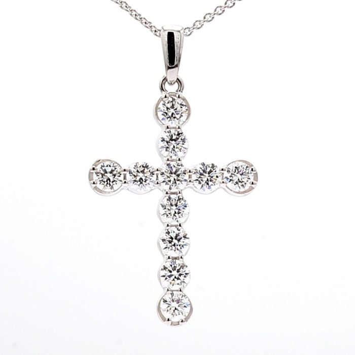 18K White Gold Diamond Cross Pendant, 1.52 ct tw