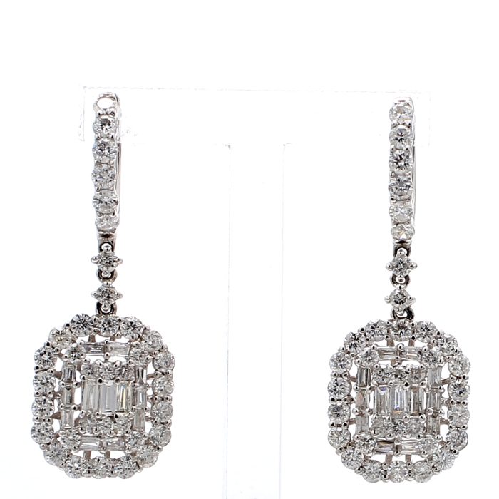 18K White Gold Diamond Drop Earrings, 2.41 ct tw