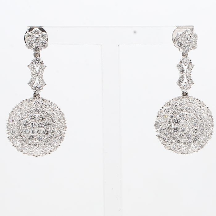 18K White Gold Diamond Drop Earrings, 5.02 ct tw
