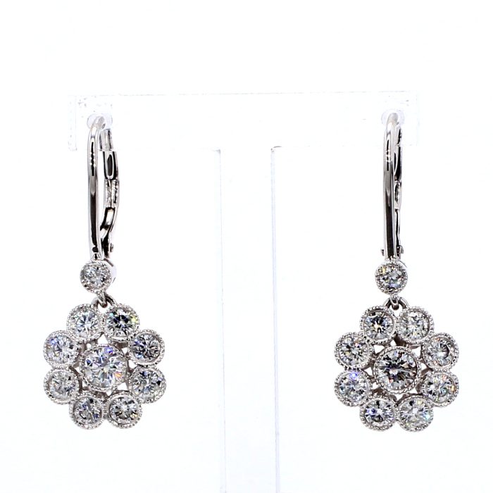 18K White Gold Diamond Flower Dangle Earrings, 1.27 ct tw