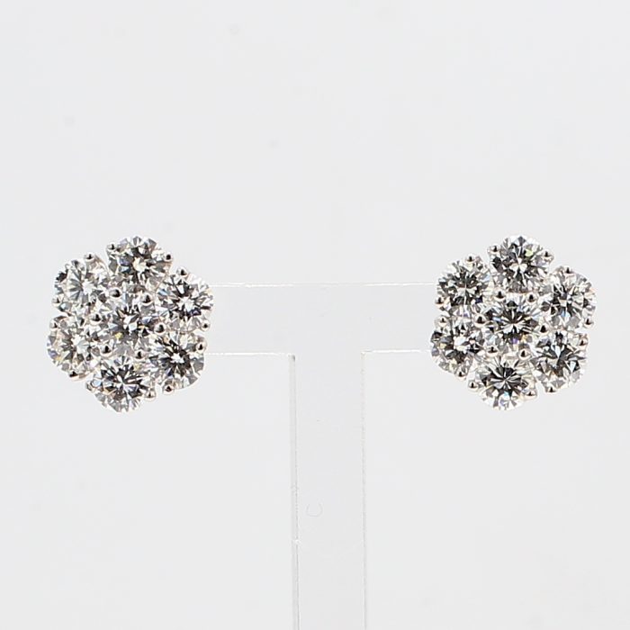 18K White Gold Diamond Flower Earrings, 2.90 ct tw