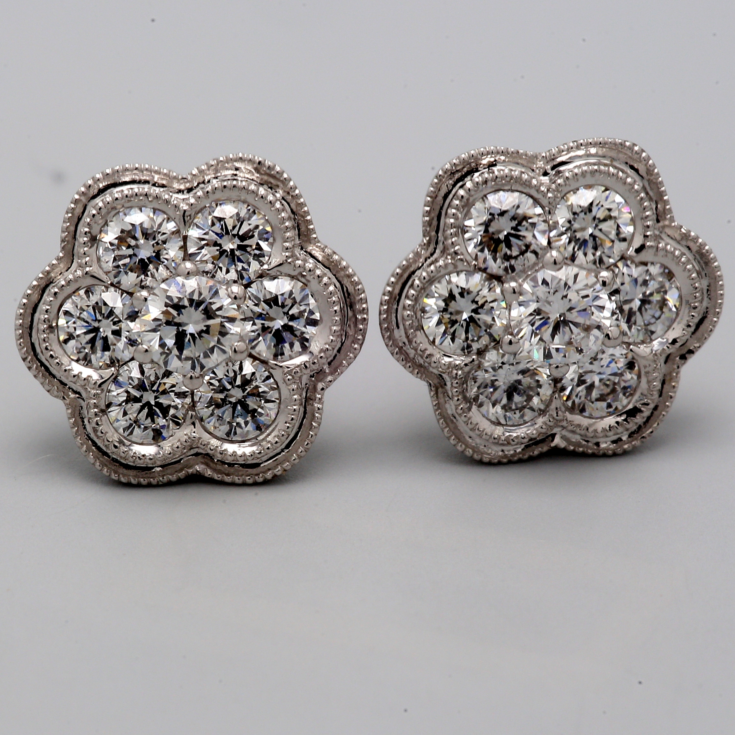 18K White Gold Diamond Flower Stud Earrings, 1.27 ct tw