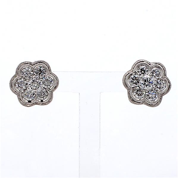 18K White Gold Diamond Flower Stud Earrings, 1.27 ct tw