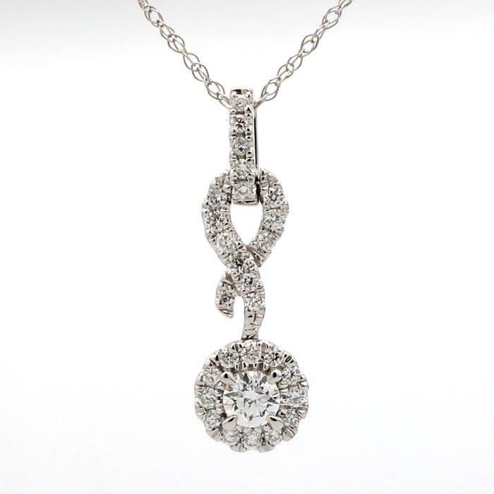 18K White Gold Diamond Halo Pendant, 0.24 ct tw