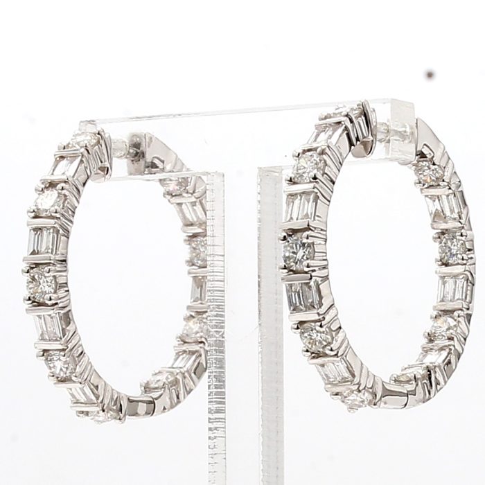 18K White Gold Diamond Hoop Earrings, 2.08 ct tw