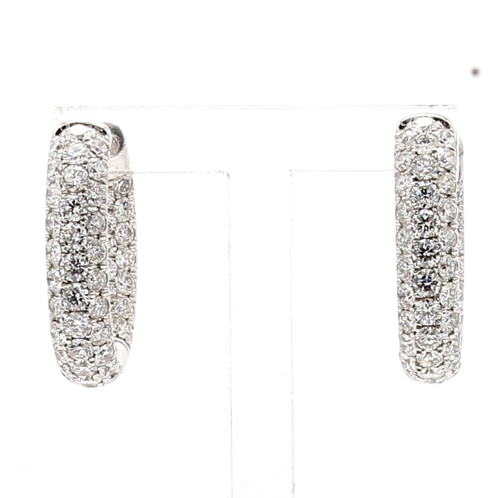 18K White Gold Diamond Hoop Earrings, 3.05 ct tw