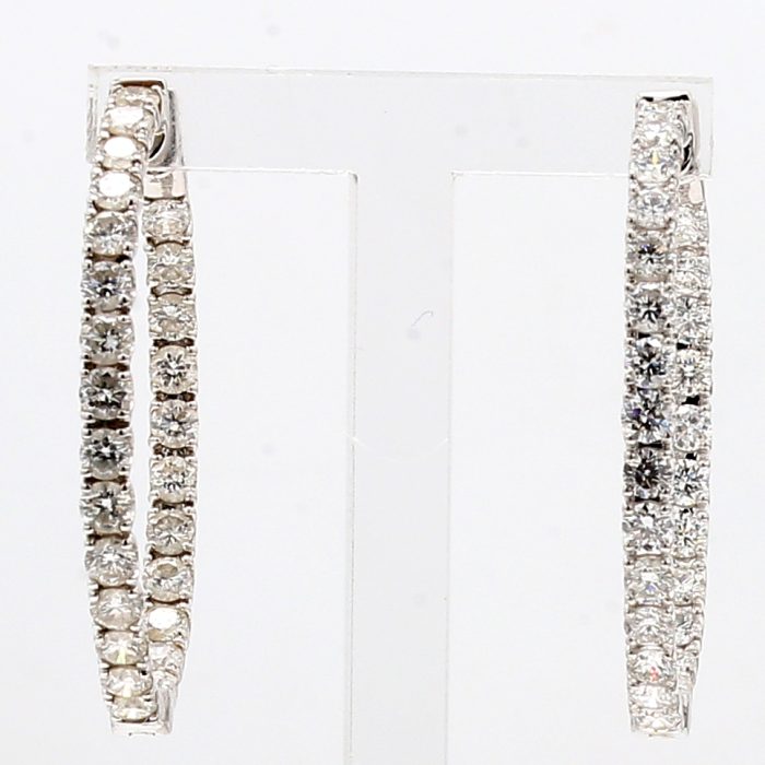 18K White Gold Diamond Huggie Hoop Earrings, 2.35 ct tw