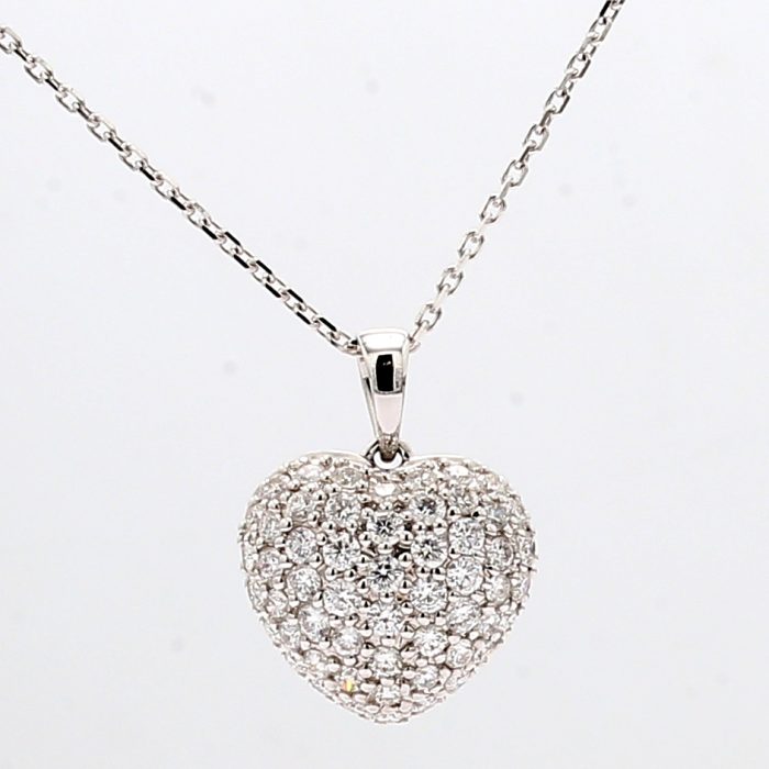 18K White Gold Diamond Puffy Heart Pendant, 0.99 ct tw