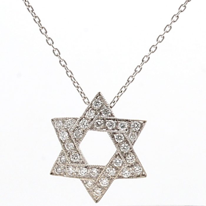 18K White Gold Diamond Star of David Pendant, 0.33 ct tw