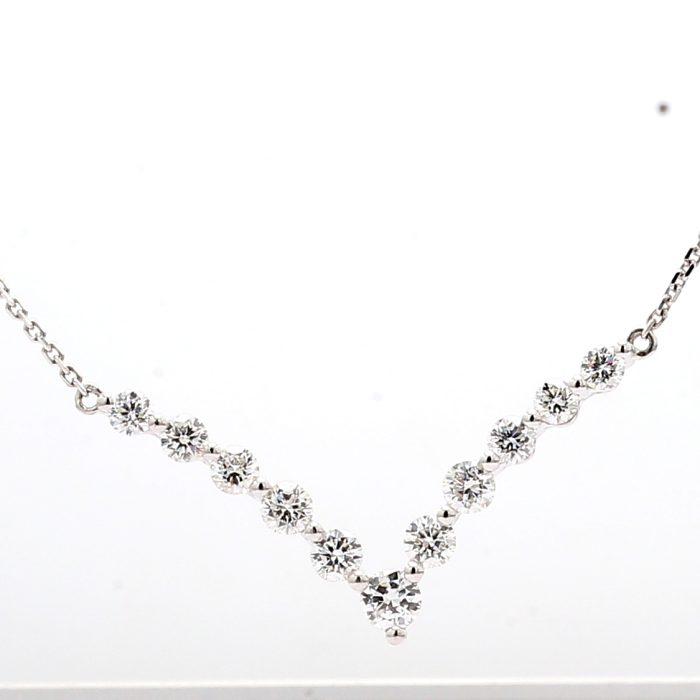 18K White Gold Diamond V Necklace, 1.10 ct tw