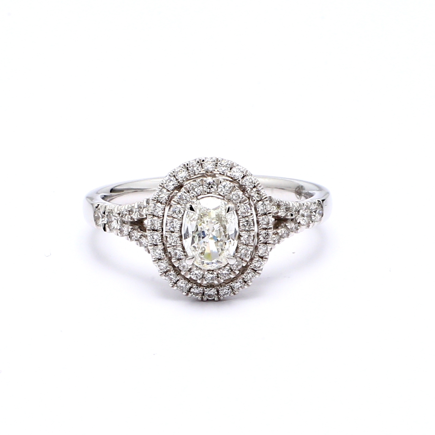 18K White Gold Double Halo Diamond Ring, 0.73 ct tw