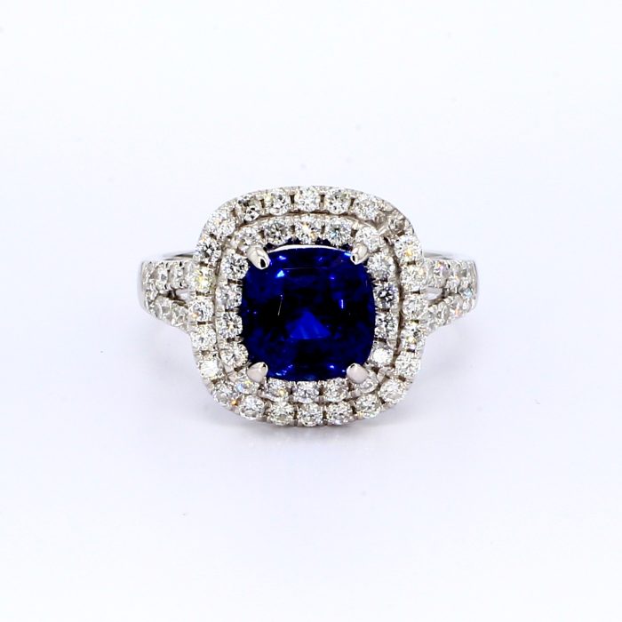 18K White Gold Double Halo Diamond Semi-Mount, 0.84 ct tw
