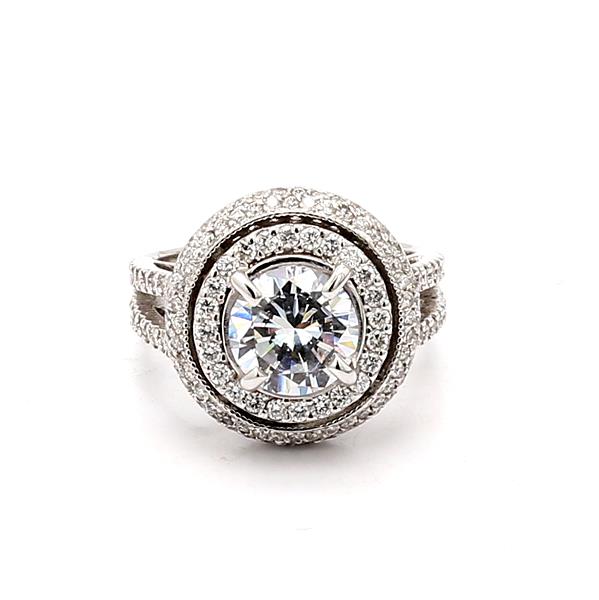 18K White Gold Double Halo Diamond Semi-Mount, 1.32 ct tw