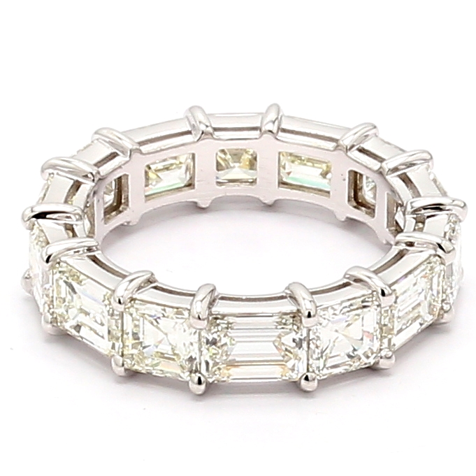 18K White Gold Emerald and Asscher-Cut Diamond Eternity Band, 6.60 ct tw