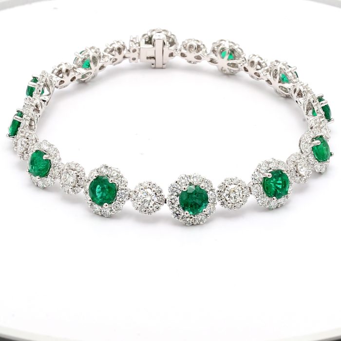 18K White Gold Emerald and Diamond Bracelet