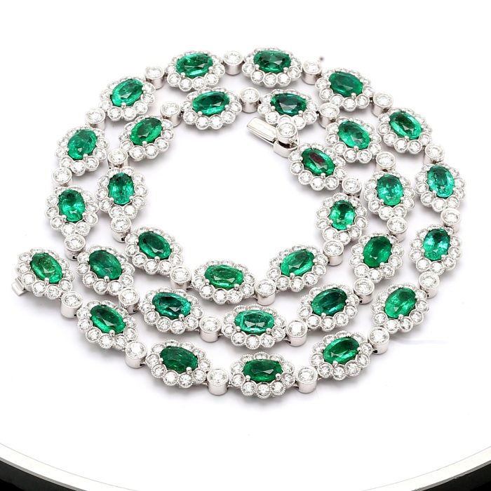 18K White Gold Emerald and Diamond Necklace, 8.73 ct tw