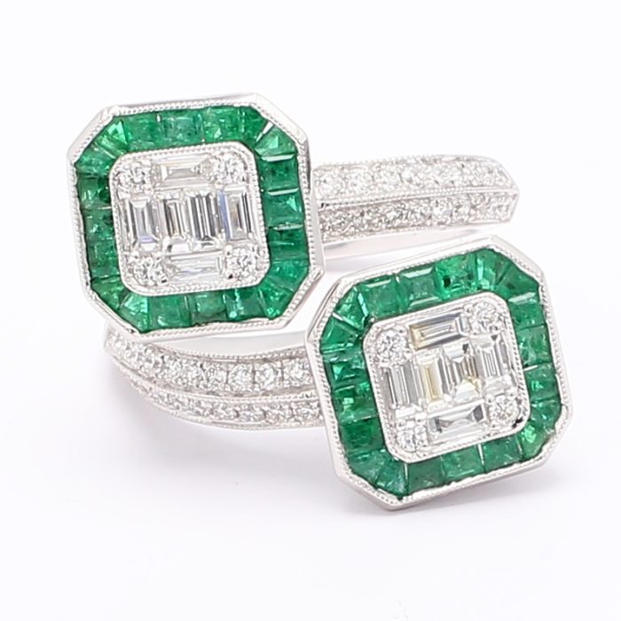 18K White Gold Emerald and Diamond Ring, 0.95 ct tw