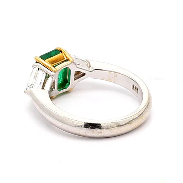 18K White Gold Emerald and Trillion Diamond Ring – view 2