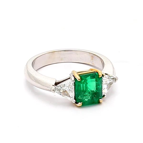 18K White Gold Emerald and Trillion Diamond Ring – view 3