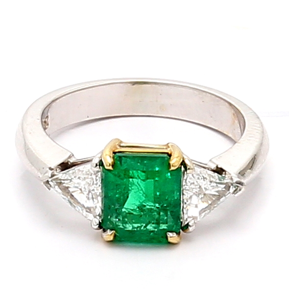 18K White Gold Emerald and Trillion Diamond Ring