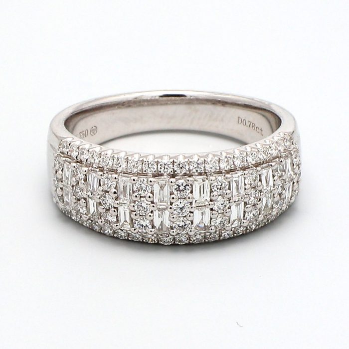 18K White Gold Emerald-Cut and Round Diamond Band, 0.78 ct tw