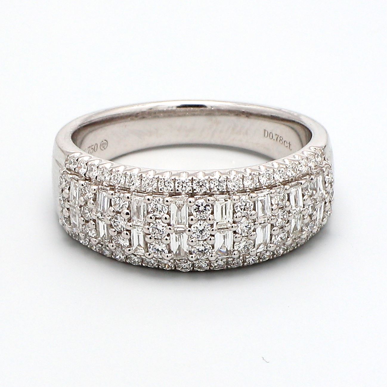 18K White Gold Emerald-Cut and Round Diamond Band, 0.78 ct tw