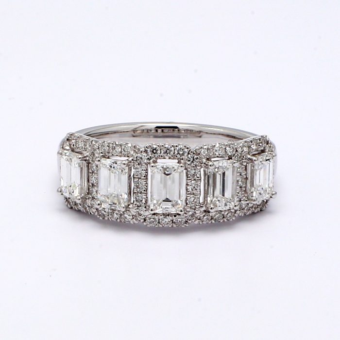 18K White Gold Emerald-Cut Diamond Half-Way Band, 1.57 ct tw