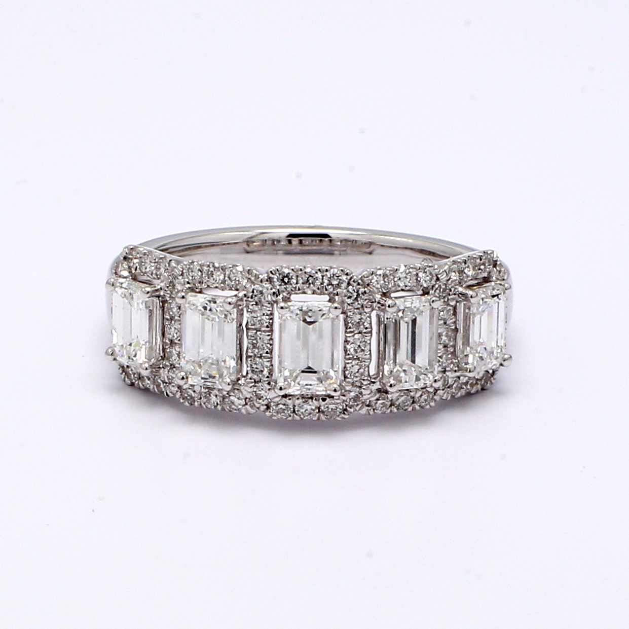 18K White Gold Emerald-Cut Diamond Half-Way Band, 1.57 ct tw