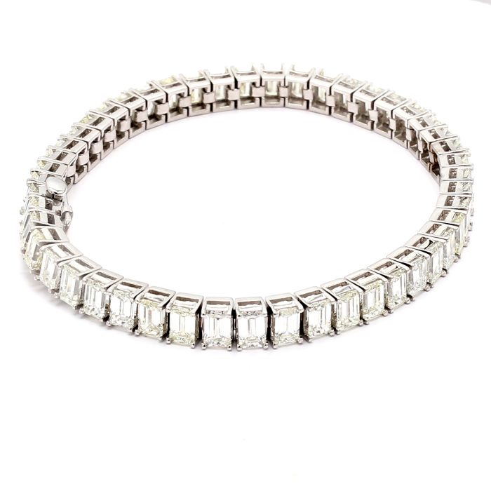 18K White Gold Emerald-Cut Diamond Tennis Bracelet, 14.84 ct tw