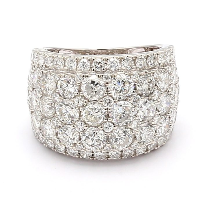 18K White Gold Five-Row Diamond Half-Way Band, 5.25 ct tw
