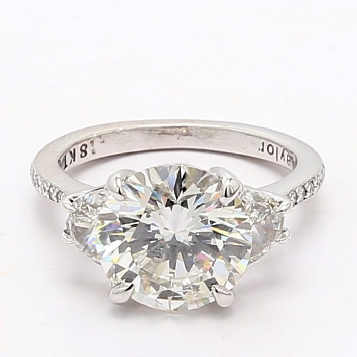 18K White Gold Half-Moon Diamond Three-Stone Semi-Mount, 1.22 ct tw