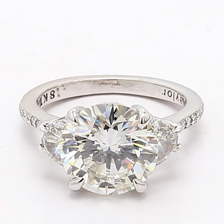 18K White Gold Half-Moon Diamond Three-Stone Semi-Mount, 1.22 ct tw