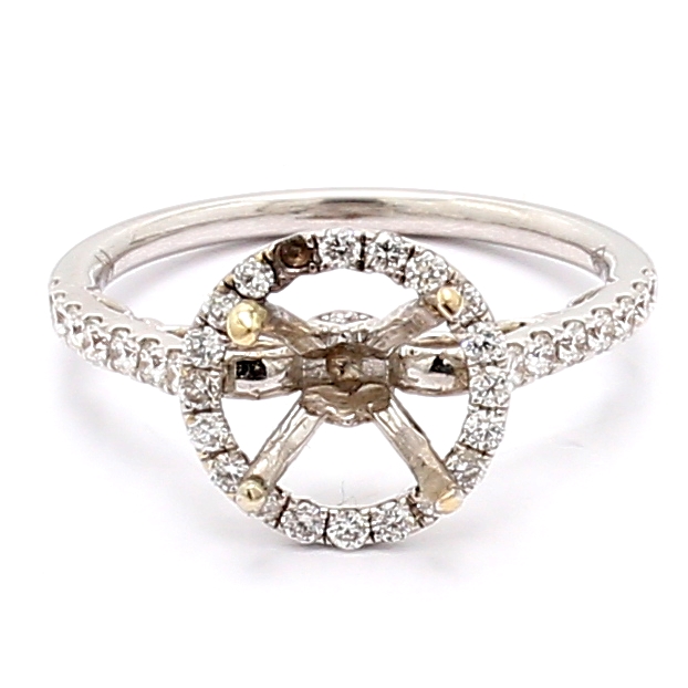 18K White Gold Halo Diamond Semi-Mount, 0.43 ct tw