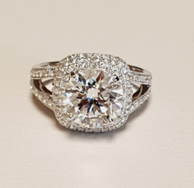 18K White Gold Halo Diamond Semi-Mount, 0.75 ct tw